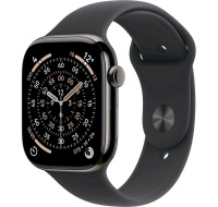 Apple Watch Series 11 GPS + Cellular 46mm Slate Titanium Case with Black Sport Band - M/L