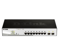 D-Link DGS-1210-08P 10-port Gigabit Smart PoE Switch, 8x GbE PoE+, 2x SFP, PoE 65W, fanless