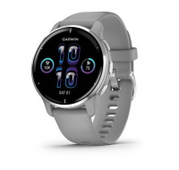 Garmin Venu 2 Plus, nerezová luneta Silver, pouzdro Gray, silikonový řemínek, EU