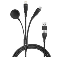 CONNECT IT Nabíjecí kabel Wirez 6v1, USB-C/USB, Lightning, Bezdrátová nabíječka na hodinky, 1.25m, černá