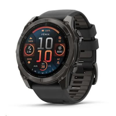 Garmin fenix® 8 AMOLED Sapphire - 51 mm - Carbon Gray DLC Titanium with Black | Pebble Gray Silicone Band, EU