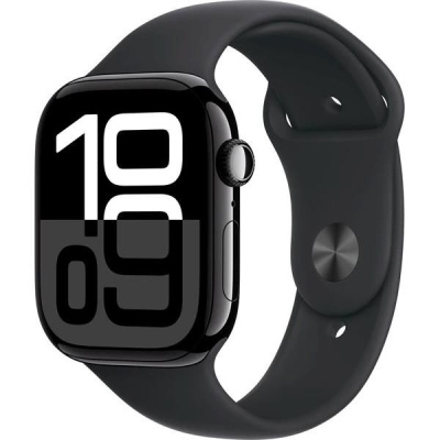 Apple Watch Series 10 GPS + Cellular 42mm Jet Black Aluminium Case with Black Sport Band - S/M