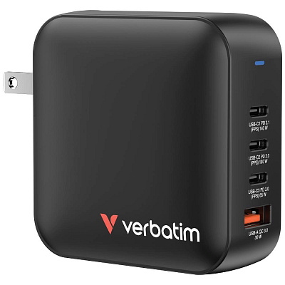 VERBATIM GaN Nabíječka Mini GaN 165W, 3xUSB-C, 1x USB-A, černá