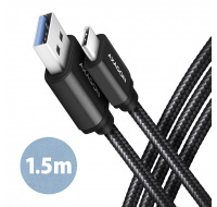 AXAGON BUCM3-AM15AB, SPEED kabel USB-C <-> USB-A, 1.5m, USB 3.2 Gen 1, 3A, ALU, oplet, černý