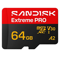 SanDisk micro SDXC Extreme PRO 64GB UHS-I U3 (200R/90W MB/s, UHS-I U3 V30) + adaptér