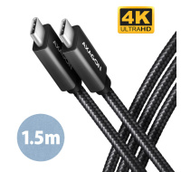 AXAGON BUCM32-CM15AB, SPEED+ kabel USB-C <-> USB-C, 1.5m, USB 20Gbps, PD 100W 5A, 4K HD, ALU, oplet, černý