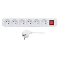 Solight prodlužovací přívod, 6 zásuvek, bílý, vypínač, 1,5m