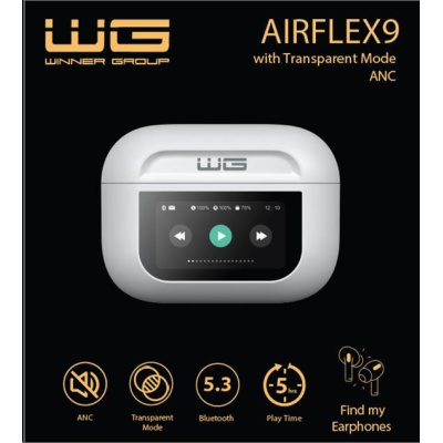 WG - Bluetooth sluchátka WG AirFlex 9 s displejem, Avatar, ANC,  bílá