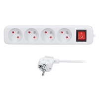 Solight prodlužovací přívod 5m, 4 zásuvky, vypínač, 16A/3680W, PVC, bílý