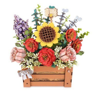 RoboTime 3D dřevěná skládačka Truhlík s květinami