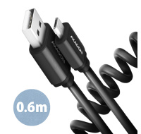 AXAGON BUMM-AM10TB, TWISTER kabel Micro USB  USB-A, 0.6m, USB 2.0, 2.4A, ALU, tpe, černý