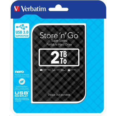VERBATIM HDD 2.5" 2TB Store 'n' Go Portable Hard Drive USB 3.0, Black GEN II