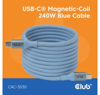 Club3D Kabel magnetický USB-C, 240W PD3.1, 480 Mbps, 2m, modrá