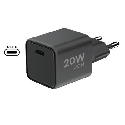 WG - Síťová nabíječka GaN 1x USB-C, PD 20W, 5V-9V-12V, černá