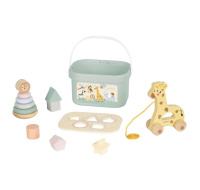 Hrací box ZOO 4v1 - vkládačka + pyramida + tahací hračka