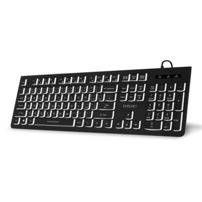 EVOLVEO Klávesnice K1010, Tichá, Drátová USB, Podsvícení, CZ+SK, Černá
