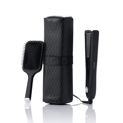 GHD Gold žehlička na vlasy, keramické destičky, dárková sada, Iced Luxe Collection, černá
