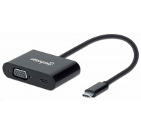 Manhattan konvertor USB-C na VGA, with Power Delivery Port, černá