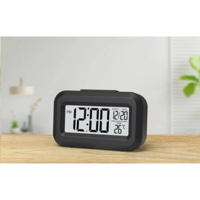 WG - Budík s vnitřním teploměrem WG DigiTherm Alarm, černá