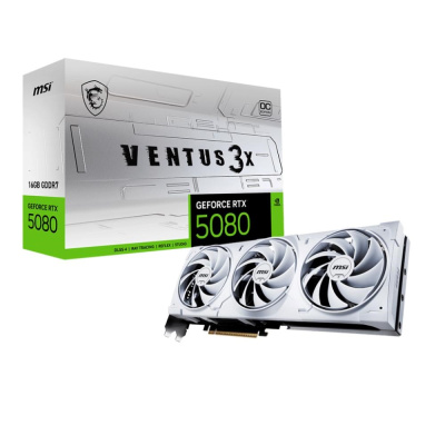 MSI VGA NVIDIA GeForce RTX 5080 16G VENTUS 3X OC WHITE, RTX 5080, 16GB GDDR7, 3xDP, 1xHDMI