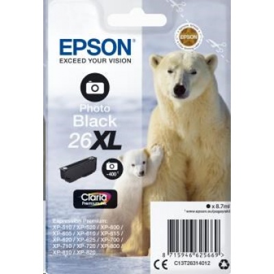 EPSON ink čer Singlepack "Lední medvěd" Photo Black 26XL Claria Premium Ink