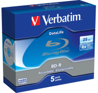 VERBATIM BD-R SL Datalife (5-pack)Blu-Ray/Spindle/6x/25GB WHITE BLUE SURFACE