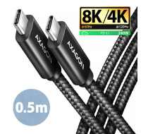 AXAGON BUCM4X-CM05AB NewGEN+ kabel USB-C <-> USB-C, 0.5m, USB4 Gen 3×2, PD 240W 5A, 8K HD, ALU, oplet, černý