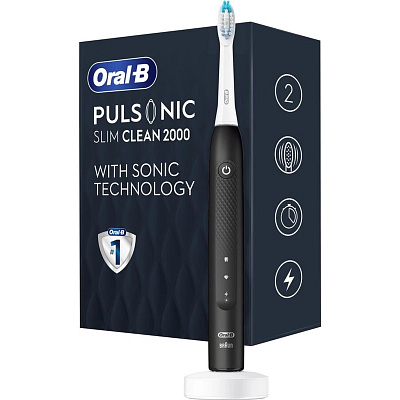Oral-B Pulsonic Slim Clean 2000 Black, sonický zubní kartáček, 2 režimy čištění, časovač, bělící