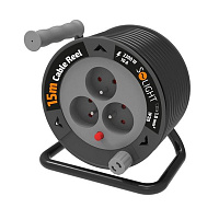 Solight prodlužovací přívod na bubnu 15m, 3 zásuvky, černý kabel, 3x 1,0mm2