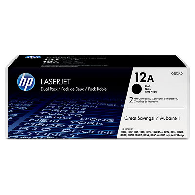 HP 12A Black 2-pack LJ Toner Cart, Q2612AD (2,000 / 2,000 pages)