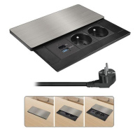 Solight vestavný blok zásuvek s posuvným krytem, 2 zásuvky, USB A+C 20W PD, 2m, stříbrný