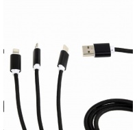 GEMBIRD Kabel USB A Male/Micro B + Type-C + Lightning, 1m, opletený, černý, blister