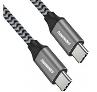 PREMIUMCORD Kabel USB-C M/M, 100W 20V/5A 480Mbps bavlněný oplet, 0,5m