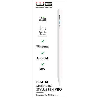 WG - Univerzální pero WG Stylus Pro s magnetickým uchycením, bílá