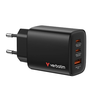 VERBATIM GaN Nabíječka Essentials 65W, 2xUSB-C, 1xUSB-A, černá