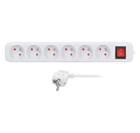 Solight prodlužovací přívod 3m, 6 zásuvek, vypínač, 16A/3680W, PVC, bílý