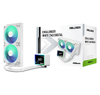 ASROCK Vodní chladič Challenger White 240 Digital, 2x120mm, ARGB, LGA1851, AM5, bílá