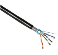 POŠKOZENÝ OBAL -  FTP kabel LYNX Cat5E, drát, dvojitý venkovní PE+PVC, černý, 305m cívka - BAZAR
