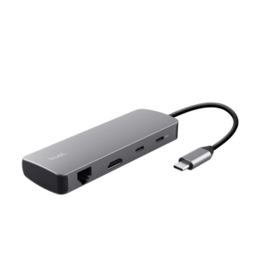 TRUST Dokovací stanice DALYX USB-C, 8v1, HDMI, RJ45, 2xUSB-C, 2xUSB-A, microSD/SD karta, šedá