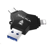 Viking USB Flash disk 3.0 4v1 s koncovkou Lightning/Micro USB/USB/USB-C, 128 GB, černá