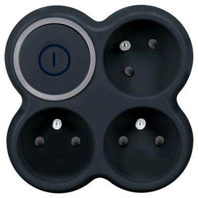 Solight rozbočka, 3x 15A, černá, vypínač