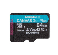 Kingston MicroSDXC karta 64GB Canvas Go! Plus, R:200/W:160MB/s, Class 10, UHS-I, U3, V30, A2 + Adaptér