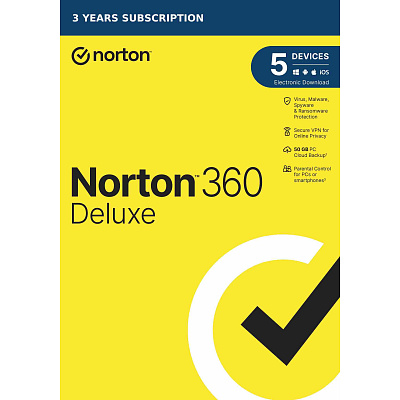 NORTON 360 DELUXE 50GB +VPN 1 uživatel pro 5 zařízení na 3 roky - ESD 1+1 (50%)
