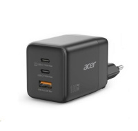 ACER Adaptér 100W GaN charger, 3porty: 2x USB-C + 1x USB-A ports, EU a UK zástrčka, textilní obal, black