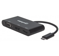 MANHATTAN Rozdělovač, MST Hub, USB-C na DisplayPort/ HDMI/ VGA Adaptér, černý