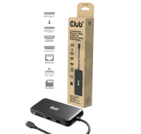 Club3D Dokovací stanice USB-C 8v1, 1xHDMI, 1xDP, 1xUSB-C, 2xUSB, 1xRJ45, černá