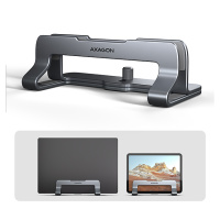 AXAGON STND-VG, vertikální hliníkový stojan pro notebooky 10"-17.3, nastavitelný rozestup, šedý