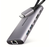 AXAGON HMC-6G2L, USB 10Gb/s hub, 2x USB-A, 1x USB-C, HDMI 4k/60, RJ-45, PD 100W, kabel USB-C 15cm