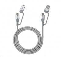 MANHATTAN Kabel 4-in-1, nabíjení a sync USB kabel, 480 Mbps, 3A/60W, 1m, pletený design, šedá