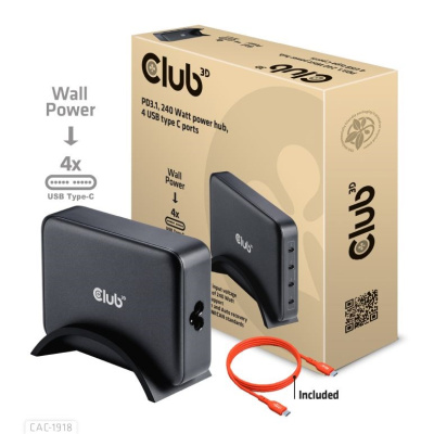 Club3D cestovní nabíječka 240W GaN technologie, 4xUSB-C, PPS + PD 3.1 Support